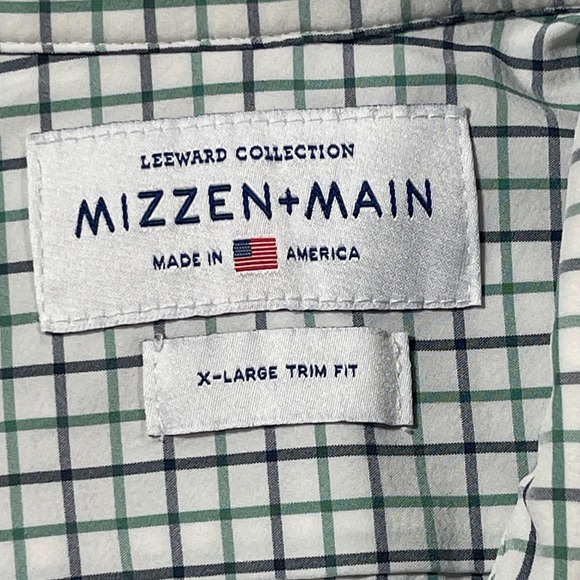 Mizzen+Main Leeward Collection Shirt XL Trim Fit Green Navy Check Performance - Picture 4 of 12